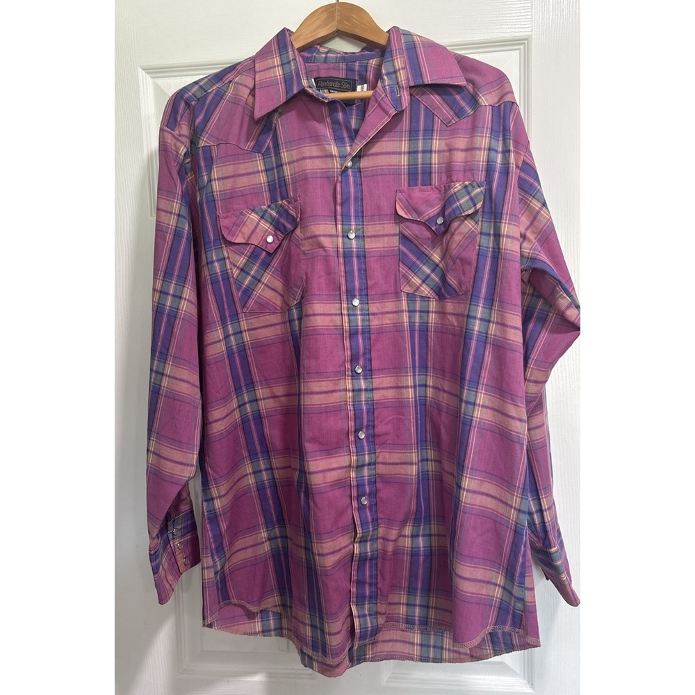 VTG PANHANDLE SLIM Men's Western pearlescent Button Shirt Colorful 17 1/2‎  X 35